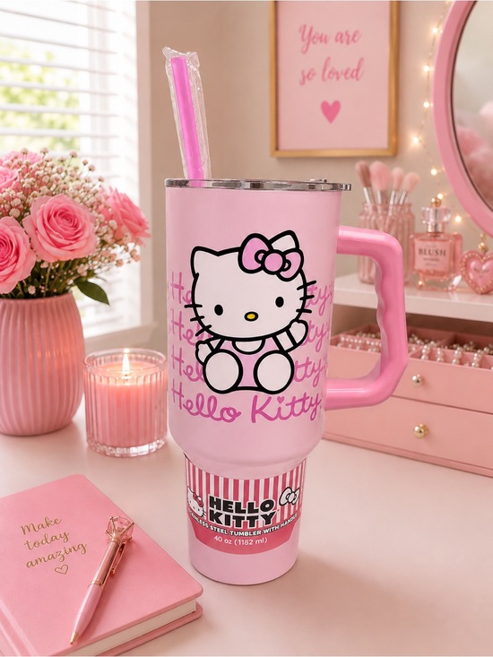 Hello Kitty Other - Hello Kitty- NWT Pink Insulated Stainless Steel Tumbler with Handle and Straw